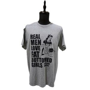 Gildan Men's Large Gray T-Shirt "Real Men Love Fat Bottomed Girls" Funny